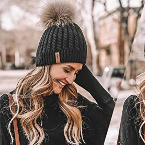 Furtalk Accessories - FURTALK Women Winter Real Fur Pom Pom Hat